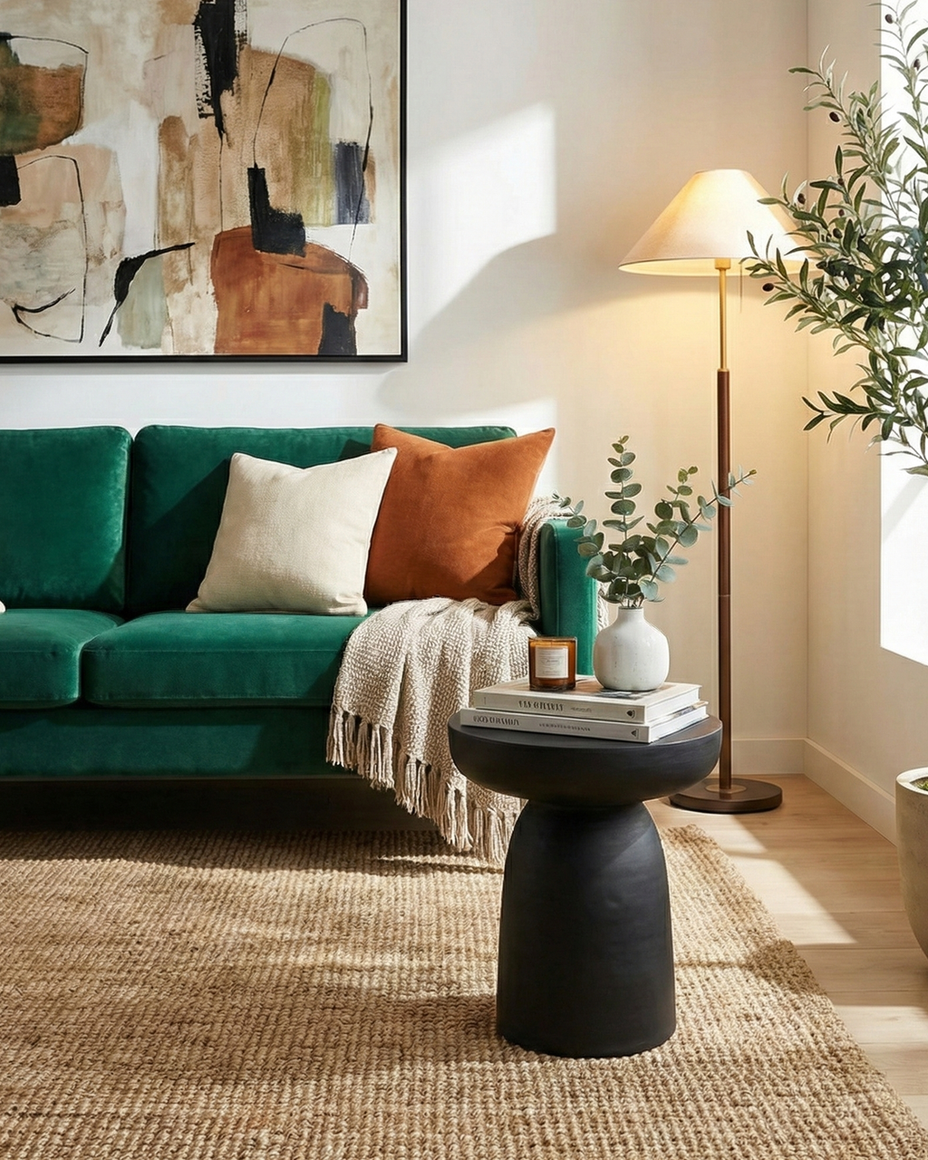 Table d'appoint sculpturale noire effet béton