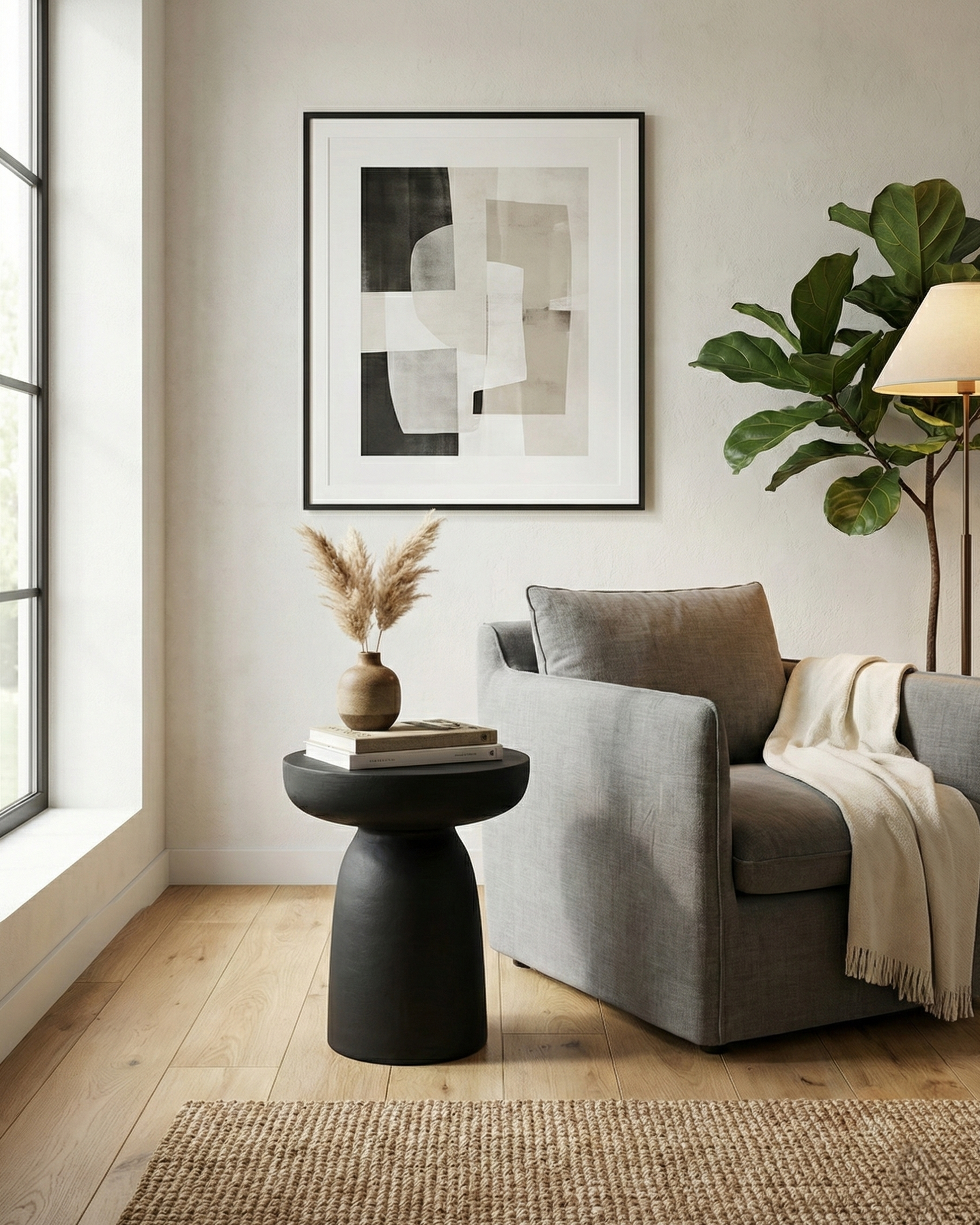 Table d'appoint sculpturale noire effet béton