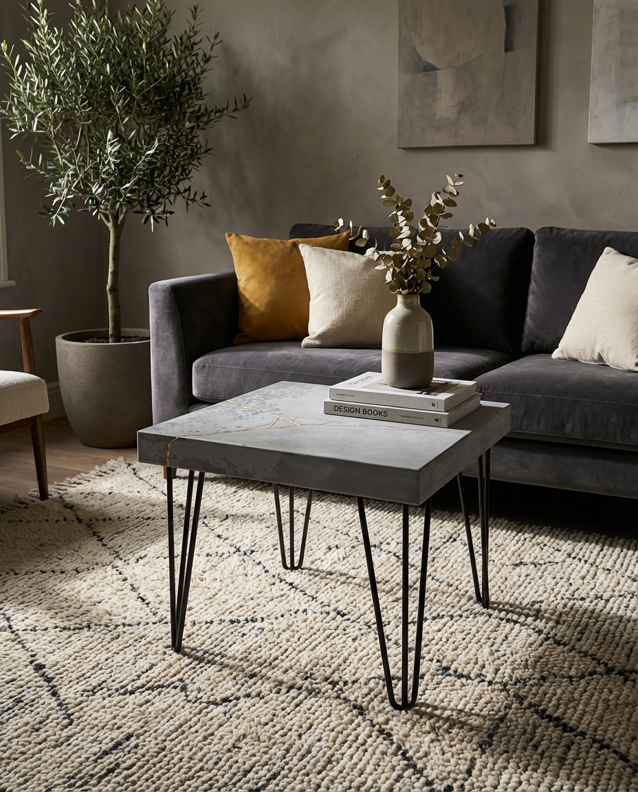Table Basse "Kintsugi" en Béton Artisanal